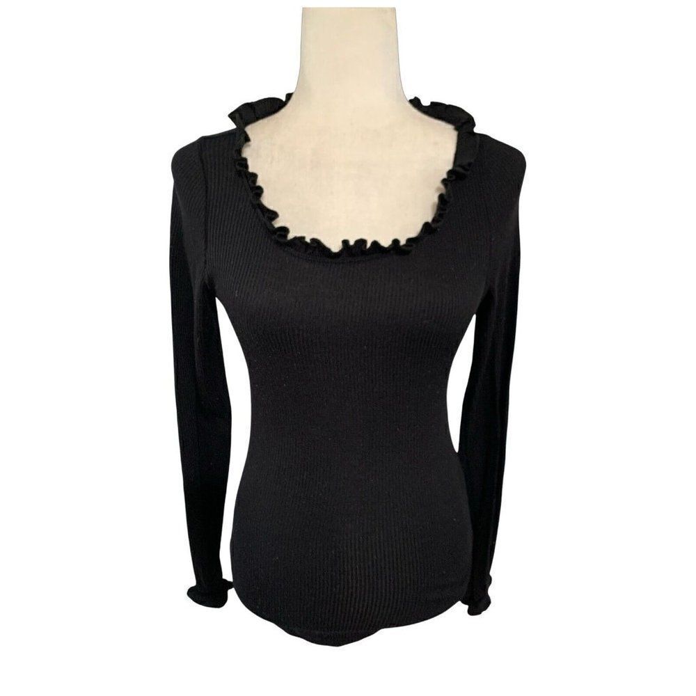 chaser womens solid black ribbed long sleeve sweater top small